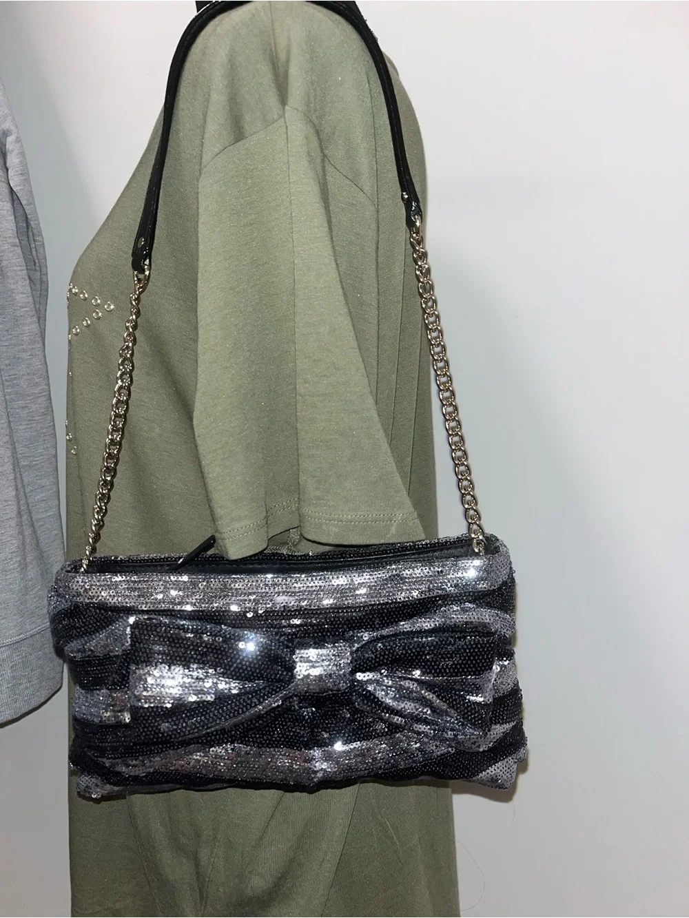 New Extra Rare Kate Spade Night Sky Sequin Bow Shoulder Bag - Black & Silver